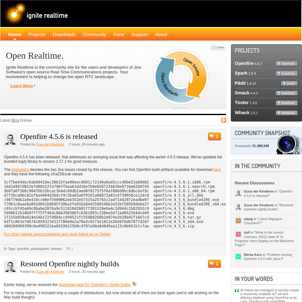 Openfire is a real time collaboration (RTC) server licensed under                     the Open Source Apache License.                     It uses the 